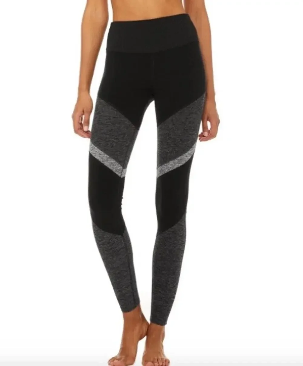 Alo Yoga Sheila High-Waist Black Grey Colorblock Yoga Pilates Leggings SzeSmall